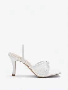 Eladyva Women's White Square Toe Stiletto High Heel Sandals, Fashion Versatile Sexy Party Dress Shoes, Leg Lengthening - White - View 6