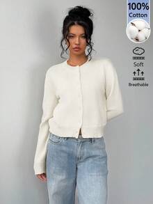 SHEIN BASICS 女款純色單排扣休閒百搭日常外出長袖開襟衫 - 杏色 - 查看 3