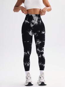 Nuvra Tie-Dye Seamless Highly Elastic Sports Leggings Sport Studio High Waisted  Seamless Slim Leggings For Women - Resilient Soft Touch Breathable 4-Way Stretch Legging For Running Cycling Yoga Pickleball Exercise Casual - Black and White - View 6