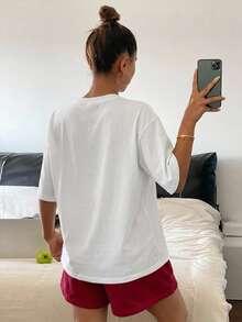 DAZY 純色寬鬆短袖T恤與短款睡褲2件組女款居家服 - 白色 - 查看 2