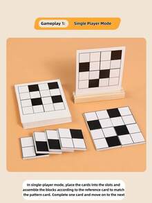 1 Set Wooden Black White Building Blocks Matching Puzzle Logical Thinking Training Parent Child Interactive Desktop Game For Family Christmas Stocking Fillers Holiday Gift Ideas Must Haves - Multicolor - View 6