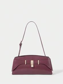 SHECARRY Women's Shoulder Bag, Simple Commuter Work, Elegant And Exquisite Baguette Bag, Large Capacity, Metal Decoration, Handbag. - Red Violet - View 3
