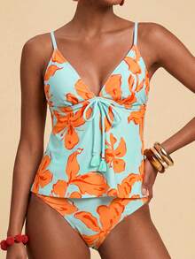 Travachic Setelan Baju Renang Wanita 2 Potong Motif Pantai Cerah (Cerah) yang Terdiri dari Camisole dan Celana Pendek - MultiWarna - View 5