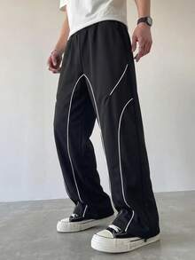 SHEIN Coolqubz 男童四季款新款休閒寬鬆運動極簡黑色拼接百搭直筒運動長褲 Vacaura 男童長褲 - 黑色 - 查看 2