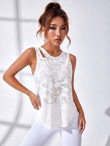 SHEIN Cheerettes 無袖印花圓領鏤空運動T恤 - 白色 - 查看 5