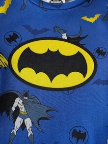 BATMAN X SHEIN 85th 小男孩卡通與字母印花圓領短袖上衣短褲家居服套裝 - 藏蓝色 - 查看 3