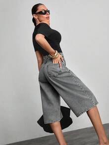 Women Casual Denım Short Long Comfortable And Straigh Fit For Summer High Quality - Grey - View 2