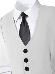4-Piece Boys Light Grey Suit Jacket Vest Tie Trousers, Gentleman Formal Outfit For Performance, Wedding, Graduation, Birthday Party, Autumn - Light Grey - View 8