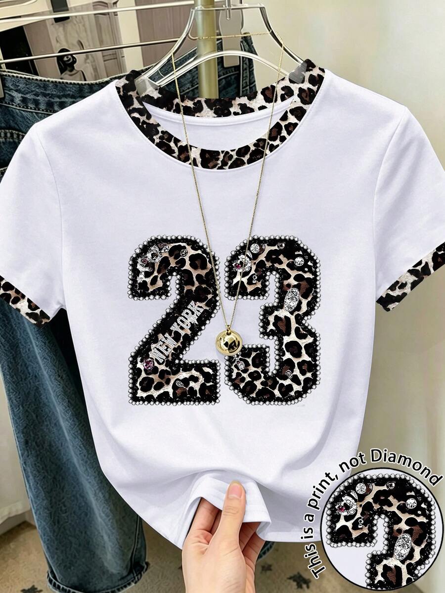 Resyla Women's Leopard Print & Numeric Graphic Round Neck T-Shirt - White - View 1