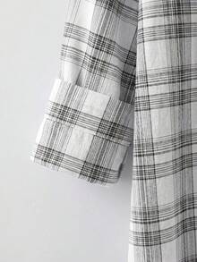 SHEIN CURVE+ 大尺碼長袖休閒條紋襯衫，秋季女裝 - 藍色 - 查看 6