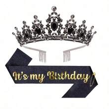 1件/2件組 生日披肩緞帶 It's My Birthday 皇冠頭飾 水鑽生日髮箍 附大頭針 生日披肩與皇冠緞帶 適用生日派對舞會裝飾 新娘皇冠 - 多色 - 查看 37