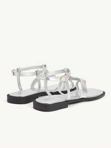 CUCCOO CHICEST Women's Shoes Simple Open-Toed Crossed Flat Sandals Summer Shoes - Silver - View 6