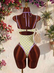 Amplova Women's One-Piece Swimsuit, Sexy Avant-Garde 2 In 1, Lime Green And Colorblock, Suitable For Beach Club Vacation Wear, Summer - Light Yellow - View 7
