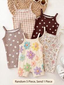 Baby Girl Casual Cartoon Pattern Suspender Romper, Suitable For Spring And Summer - Multicolor - View 7