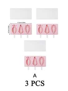 1Pc Cute Shapes Silicone Popsicle Molds With Lids Reusable Ice Cream Mold Popsicle 4 Cavities Maker Homemade DIY Set - Pink - View 13