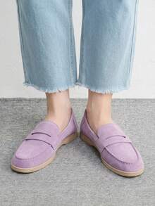 CUCCOO BIZCHIC 時尚女款紫色麂皮舒適通勤女式樂福鞋 女式平底鞋 適合戶外度假購物上班 日常通勤 百搭女鞋 平底鞋 - 淡紫色 - 查看 4
