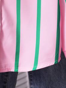 SHEIN Genkimix Kids 女童 Y2K 甜美風條紋經典鈕扣襯衫，適合日常穿著或上學，返校校服，可搭配牛仔褲、裙子和細肩帶背心 - 粉色 - 查看 8