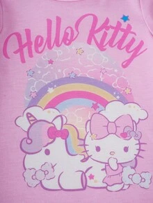 HELLO KITTY AND FRIENDS | SHEIN 女嬰圓領字母卡通印花休閒日常穿著洋裝 - 粉色 - 查看 5