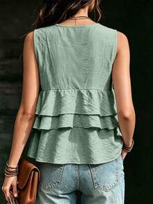 Trelyra Nueva Camiseta sin Mangas de Verano Color Caqui para Mujer Elegante Casual Minimalista Top de Vacaciones de Playa - verde menta - Ver 2