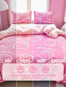 HELLO KITTY AND FRIENDS | SHEIN 3件組可愛卡通印花被套組，磨毛材質，柔軟保暖，多尺寸可選，適用單人床/雙人床/加大雙人床/特大床 - 深粉色 - 查看 9