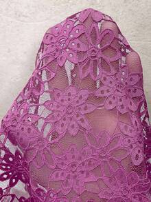 Reflora Plus Size Women's Purple Lace Floral Pattern Versatile Thin Jacket Cocktail Party Autumn Fall - Hot Pink - View 7