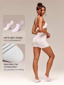GLOWMODE 3 Pairs Invisible No-Show Socks Walk A Mile Soft Grip Daily Studio Workout Gym - White+Pink+Black Stripe - View 4