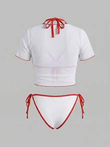 Sweetra CURVE Swim Mod 2026 大码女式印花三角比基尼上衣，带网纱内衬，休闲性感比基尼套装，适合海滩度假和夏季穿着，大码吊带比基尼 - 彩色 - 查看 2