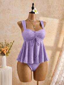 Bellisia 26SS Spring/Summer Vacation Beach Cute Yellow Jacquard Embroidered Tank Top Bikini Set - Purple - View 3