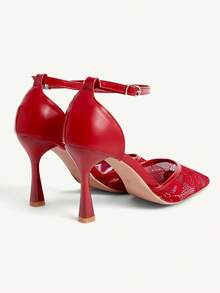 CUCCOO CHICEST 尖頭鏤空蕾絲鏤空百搭優雅仙女風性感紅色高跟鞋 - 紅色 - 查看 6