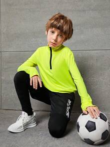 SHEIN Tween Boy Half Zip Sports Jacket & Letter Graphic 2 In 1 Active Tights - Multicolor - View 7
