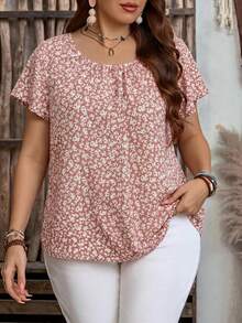EMERY ROSE Plus Size Women All-Over Floral Print Short Sleeve Casual Shirt,Boho For Women/Summer Vacation Dusty Rose - Pink - View 7