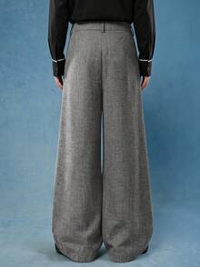 PAVTROS Men's Gray Button Decor Pleated Fashion Versatile Wide Leg Pants - Dark Grey - View 2
