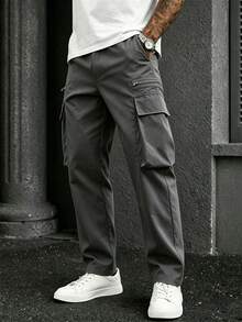 Manfinity CasualCool 男士多口袋寬鬆休閒工裝褲 - 深灰色 - 查看 3