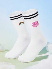 SHEIN X Care Bears 1雙女款筒襪 - 黑與白 - 查看 4