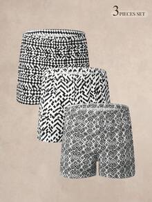 EverLounge Men's All-Over Abstract Print Casual Lounge Shorts, Relaxed Fit B3'Pc Oxer Briefs For Home Daily Red Polka Dot Summer - Multicolor - View 1
