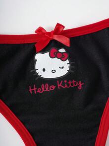 HELLO KITTY AND FRIENDS | SHEIN Set Pakaian Dalam Wanita dengan Hiasan Pita - Hitam - View 5