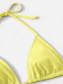 SHEIN Swim Vacation Beach Solid Color Two-Piece Swimsuit Set - Light Yellow - View 4