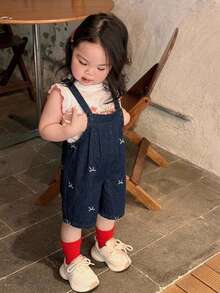 Dazy Kids 嬰兒/幼兒（女童）做舊休閒寬鬆可愛牛仔吊帶褲，夏季 - 藍色 - 查看 5