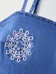 GlowEve Women's Blue And White Asymmetrical Hem Camisole Denim Top Vacation Summer Cute - Blue - View 3
