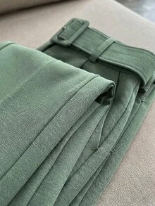SHEIN Cottnline 女式时尚百搭纯色系带西装裤 - 薄荷綠 - 查看 8