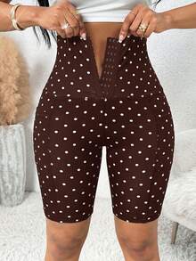 SHEIN Lady Shorts de capa base ajustados para mujer con lunares, casuales y versátiles para uso diario - Marrón - Ver 1