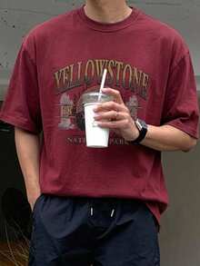 DAZY Men's Short Sleeve Burgundy Summer Letter Print T-Shirt Graphic Tees Men - Burgundy - View 3