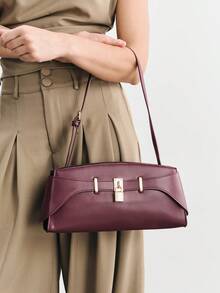 SHECARRY Women's Shoulder Bag, Simple Commuter Work, Elegant And Exquisite Baguette Bag, Large Capacity, Metal Decoration, Handbag. - Red Violet - View 6