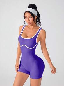 Solea Cove 女款細肩帶露背蜜桃臀皮拉提斯健身連身衣，空中瑜伽運動連身衣，新款式 - Bold Plum - 查看 8