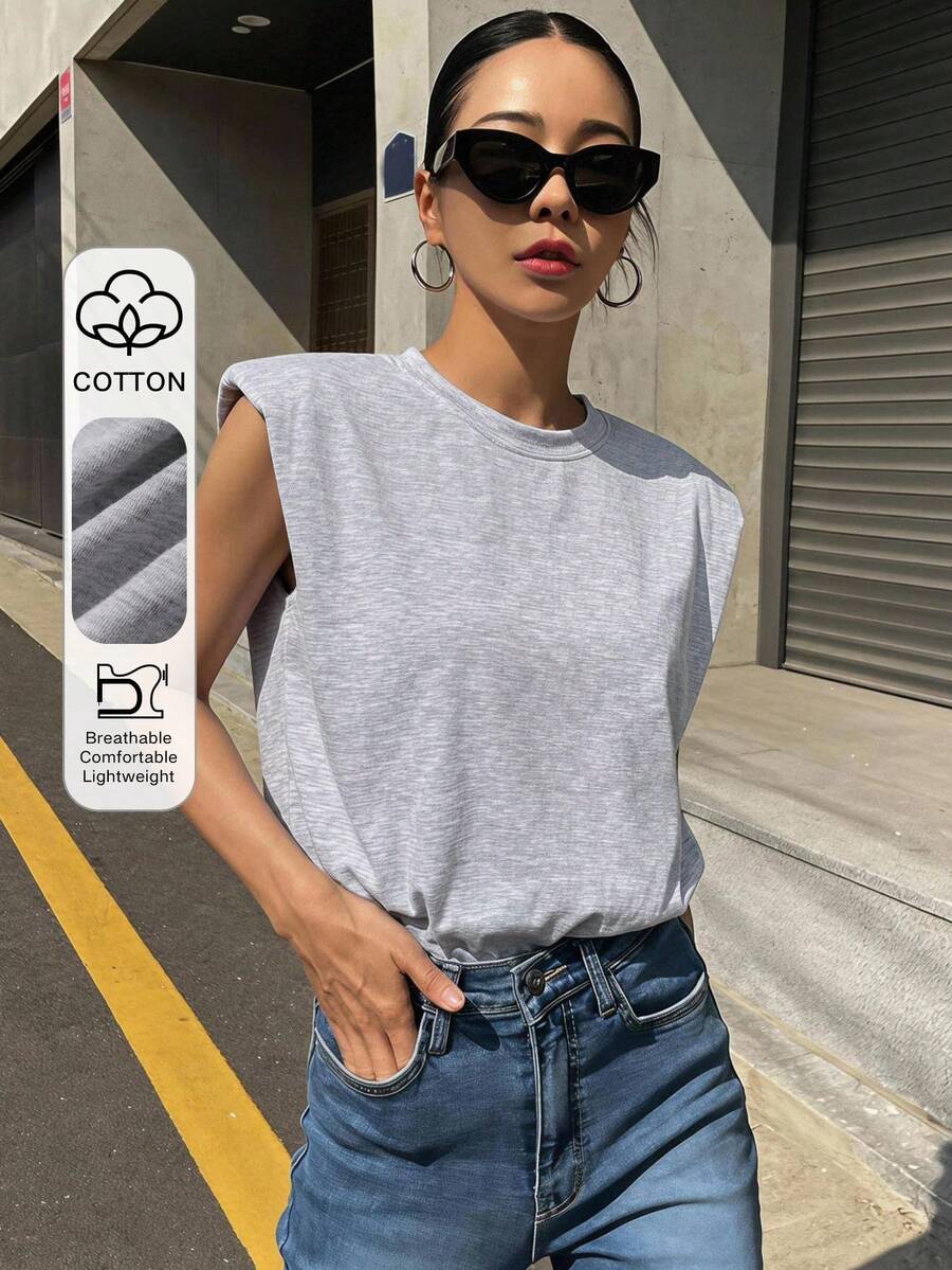 DAZY 女士纯色圆领休闲百搭T恤 - 淺灰色 - 查看 1