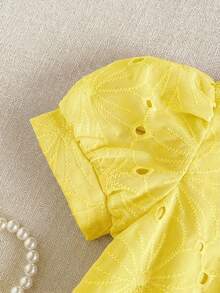 PrepCrw 1pc Young Girls' Elegant Embroidered Petal Sleeve Square Collar Blouse, Suitable For Outings, Gatherings, Festivals, Spring, Summer, Weddings - Yellow - View 6