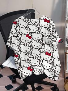 HELLO KITTY AND FRIENDS | SHEIN 大尺碼夏季休閒卡通印花T恤 - 白色 - 查看 2