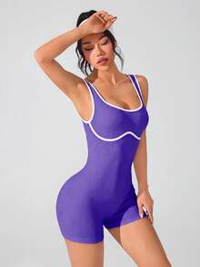 Solea Cove 女款細肩帶露背蜜桃臀皮拉提斯健身連身衣，空中瑜伽運動連身衣，新款式 - Bold Plum - 查看 9