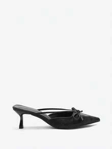 Eladyva European & American Style Mules Shoes For Women, Bow Decor Closed Toe Stilettos Sandals, Pointed Toe Slip On Pumps Valentines - Black - View 5