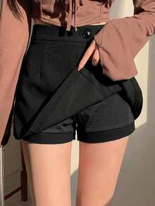 DAZY Rok Lipit Warna Polos Serbaguna Kasual Musim Panas untuk Wanita - Hitam - View 2